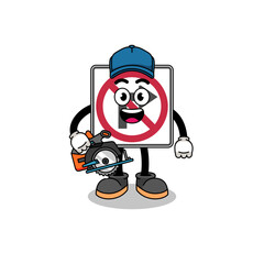Cartoon Illustration of no right turn road sign as a woodworker