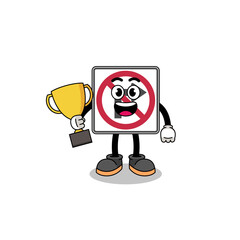 Cartoon mascot of no right turn road sign holding a trophy
