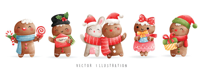 Christmas gingerbread man banner, Christmas Vector illustration