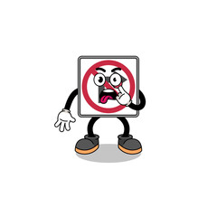 Character Illustration of no right turn road sign with tongue sticking out