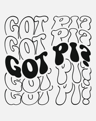 Fototapeta premium Got pi interrogative phrase retro groovy wavy repeat text Mirrored typographic art on white background