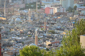 Siirt, Turkey, An old Turkish city with slums and minarets.