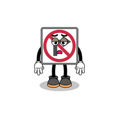 no right turn road sign cartoon with fatigue gesture