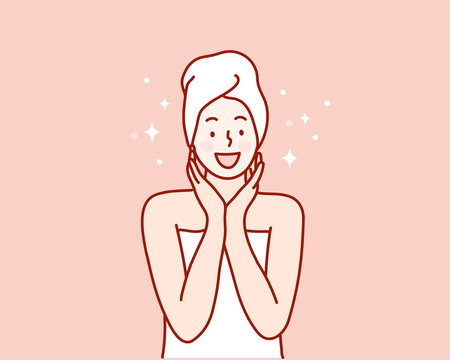 beautiful woman's skin care. Hand drawn style vector design illustrations.