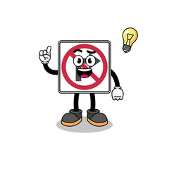 no right turn road sign cartoon with get an idea pose