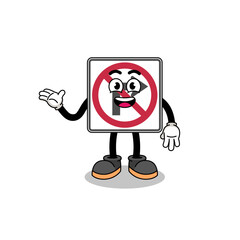 no right turn road sign cartoon with welcome pose