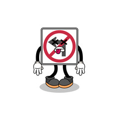 no left turn road sign mascot illustration is dead