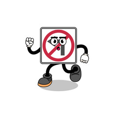 running no left turn road sign mascot illustration