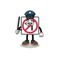 Cartoon Illustration of no left turn road sign police