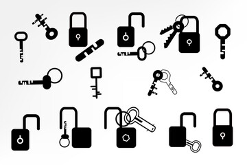 Set of key lock security silhouette icon element for decorative abstract background vector illustration 