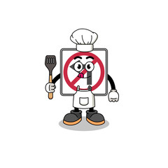 Mascot Illustration of no left turn road sign chef