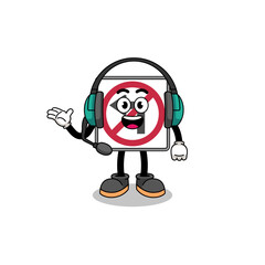 Mascot Illustration of no left turn road sign as a customer services