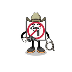 Character mascot of no left turn road sign as a cowboy