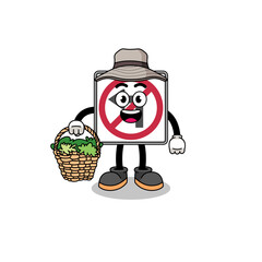 Character Illustration of no left turn road sign as a herbalist