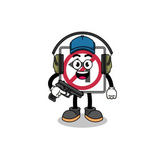 Character mascot of no left turn road sign doing shooting range