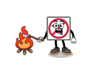 Illustration of no left turn road sign burning a marshmallow