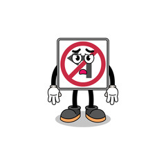 no left turn road sign cartoon illustration with sad face