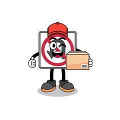 no U turn road sign mascot cartoon as an courier