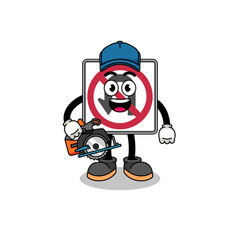 Naklejka premium Cartoon Illustration of no U turn road sign as a woodworker