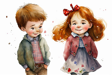 boy and girl watercolor illustration