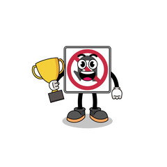 Cartoon mascot of no U turn road sign holding a trophy