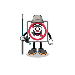 Mascot Illustration of no U turn road sign fisherman