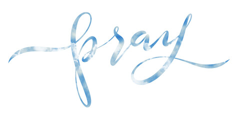 pray hands typography with colored clouds and sky