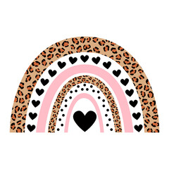 Romantic illustration with leopard rainbow and hearts © SvetaArt