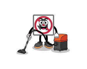 Fototapeta premium Character mascot of no U turn road sign holding vacuum cleaner