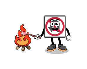 Illustration of no U turn road sign burning a marshmallow