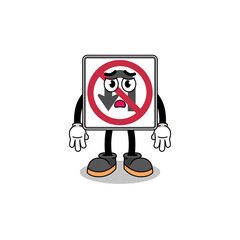 no U turn road sign cartoon illustration with sad face