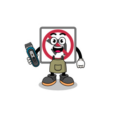 Cartoon Illustration of no left or U turn road sign as a barber man