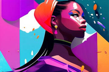 woman with a colorful hair and a ponytail in a colorful background .generative Ai.