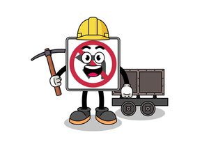 Mascot Illustration of no left or U turn road sign miner