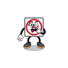 Character Illustration of no left or U turn road sign with tongue sticking out