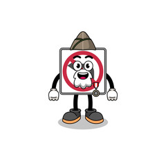 Character cartoon of no left or U turn road sign as a veteran