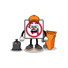 Illustration of no left or U turn road sign cartoon as a garbage collector