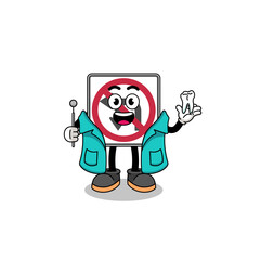 Illustration of no left or U turn road sign mascot as a dentist