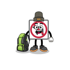 Illustration of no left or U turn road sign mascot as a hiker