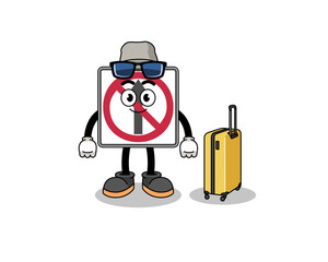 no thru movement road sign mascot doing vacation