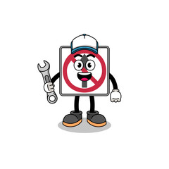 no thru movement road sign illustration cartoon as a mechanic