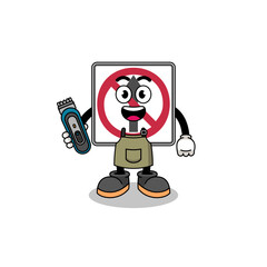 Cartoon Illustration of no thru movement road sign as a barber man