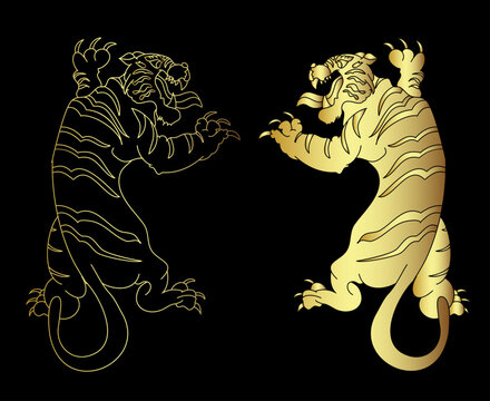 Traditonal Japanese culture for printing on shirt or coloring book.Tiger vector is on white background.Cartoon tiger isolate on white,Tiger Tattoo design.