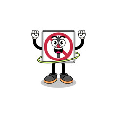 Character Illustration of no thru movement road sign playing hula hoop