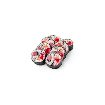 The set of 8 sushi rolls In-Yan Roll on a white background is isolated