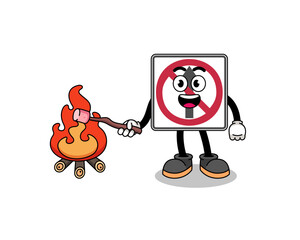 Illustration of no thru movement road sign burning a marshmallow