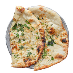 indian naan bread with garlic and butter shot from top down view and isolated - 570493853