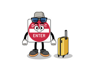 do not enter road sign mascot doing vacation