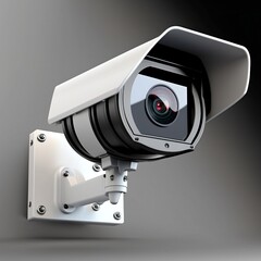 Closeup of a White and Black Hooded Wall-Mounted Security Camera Generative AI