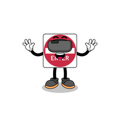 Illustration of do not enter road sign with a vr headset